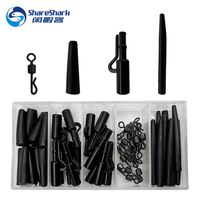 Kit de 60 accessoires de pêche à la carpe : Ensemble de matériel terminal, clips de fixation, manchons anti-emmêlement, queues de ligne en caoutchouc, kit d'émerillons à changement rapide