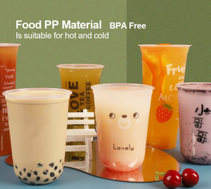 Custom Logo Printed Disposable Clear PP Plastic Cups with Lids 90mm Caliber for Milk Tea Coffee Juice 500ml 700ml Wholesale - Product Image 2