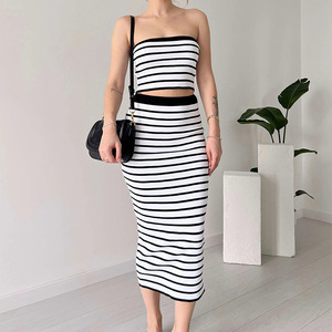 <span class=keywords><strong>Abito</strong></span> da donna senza maniche <span class=keywords><strong>in</strong></span> <span class=keywords><strong>maglia</strong></span> a righe con <span class=keywords><strong>spalle</strong></span> <span class=keywords><strong>scoperte</strong></span> <span class=keywords><strong>abito</strong></span> lungo <span class=keywords><strong>in</strong></span> <span class=keywords><strong>maglia</strong></span> da donna - Product Image 2