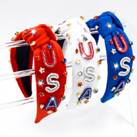 Serre-tête pour femme transfrontalier, thème Fête de l'Indépendance des États-Unis, en tissu mode, orné de strass et de perles USA, accessoires cousus main, nœud 13CM