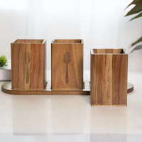 Ensemble de porte-couverts en bois avec plateau de base, support à ustensiles divisé en 3 pièces pour comptoir de cuisine, pour couteaux, fourchettes, cuillères et décoration