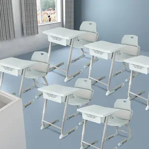Muebles de aula de escuela secundaria primaria Escritorio de plástico y silla almuerzo descanso mesas y sillas de ocio para estudiantes