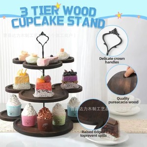Wooden Cupcake Rack <b>3</b> <b>Tier</b> Round Durable <b>Cake</b> <b>Stand</b> For Wedding Party Dessert Display - Product Image 2