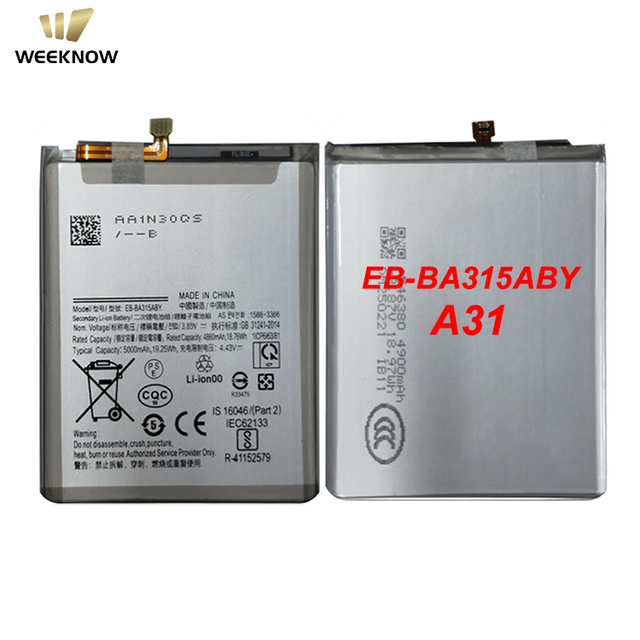 Wholesale 3.85V EB-BA315ABY Lithium Ion Batteries for Samsung A31 Phone Battery 5000mAh