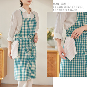 Grembiule in Cotone Resistente Antimacchia, Stile Coreano Retrò, Francese Retrò, Gingham, per Cucina, Arte, Manicure, Latte - Product Image 4