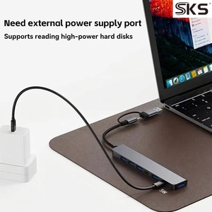 Hub <span class=keywords><strong>USB</strong></span> A/C double entrée 7-en-2, répartiteur et extenseur <span class=keywords><strong>USB</strong></span> avec 1 port <span class=keywords><strong>USB</strong></span> 3.0, 4 ports <span class=keywords><strong>USB</strong></span> 2.0 et 2 ports <span class=keywords><strong>USB</strong></span>-C en alliage d'aluminium – En stock - Product Image 6