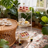 Carrito de Catering Multiusos Acrílico Dorado de Alta Calidad para Banquetes, Carrito Portátil para Flores para Bodas y Cumpleaños