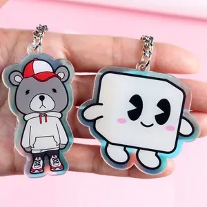 Cute anime cute bear acrylic keychain kawaii cartoon keyring acrylic plastic key chains charm for women bag pendant jewelry gift