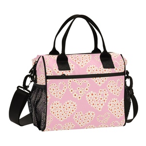 Bolsa de Almuerzo de Poliéster Rosa Hawaiano con Impresión Personalizada de Gran Capacidad, Cómoda de Llevar y Reutilizable - Product Image 1