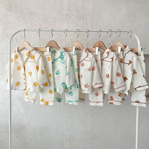 Çocuk pijamaları ayı baskılı pamuk ipliği ev takım elbise bahar sonbahar erkek kız iki parçalı giysi üst + pantolon çocuk ev takım elbise - Product Image 2