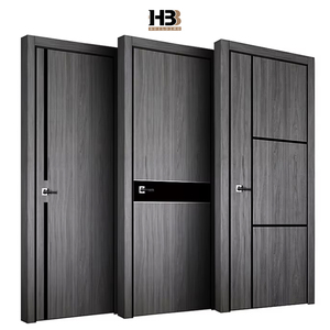 Porta Interna in Legno Massello Impermeabile Grigio Scuro, Design Moderno, Preassemblata per Camere da Letto e Bagni, Prodotta a Foshan - Product Image 1