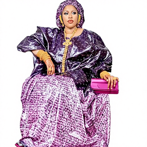 Robe Dashiki Africaine en Coton Respirant Brodé et Gaufré, Motif Floral Parfumé Violet, Traditionnelle du Mali pour Femme - Product Image 4