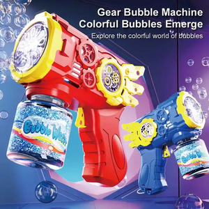 Soplador de burbujas con luz automática de 12 agujeros, pistolas de burbujas para exteriores de verano, máquina de pistola de burbujas eléctrica de engranaje barato para niños - Product Image 2