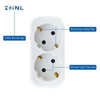 Adaptateur de prise électrique européenne ZHNL OEM avec logo personnalisé, 2 broches, 2 prises CA, interrupteur de sécurité, multiprise européenne 2 prises Schuko