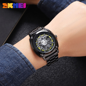 Skmei Men's Mechanical Watch Stainless Steel Strap Black 3D Dial Quartz Movement Water Resistant 10m - Product Image 2