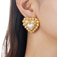 Pendientes de Moda con Incrustaciones de Perlas en Forma de Corazón, Chapados en Oro de 18K, Acero Inoxidable, Resistentes al Agua