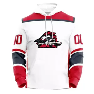 Wholesale Men Custom Youth Sublimation Hockey Hoodies With Laces White And Red