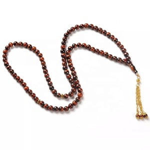 Piedra Natural Ojo de Tigre rojo 8mm mano leer 99 cuentas de oración musulmanas pulsera DIY borla cuenta mango cadena PB -- 009 - Product Image 5