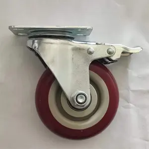 HM2208 Factory Custom Red Rubber Swivel Steel Core Industrial Caster Wheel For Wheelbarrows Trash Cans Furniture Etc.