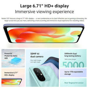 Pour Xiaomi <span class=keywords><strong>Redmi</strong></span> 12C, téléphone portable version mondiale, processeur Helio G85 Octa Core, appareil photo 50MP, écran 6,71 pouces, batterie haute capacité 5000mAh - Product Image 3