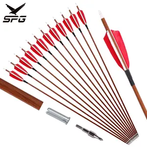 Archery Pure Carbon Arrow Traditional Recurve Mongolian Bow Hunting 6.2 mm Turkey Feather Wooden Grained Shaft Metal Tip
