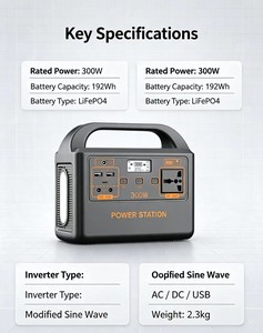 Station d'alimentation portable 300W UPS avec contrôleur MPPT, batterie LiFePO4 192Wh, générateur solaire mini à onde sinusoïdale pure, batterie au lithium - Product Image 3