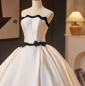 <span class=keywords><strong>Robe</strong></span> <span class=keywords><strong>de</strong></span> mariée bustier en satin, coupe princesse, avec bordure noire et nœud, dos lacé, élégante <span class=keywords><strong>pour</strong></span> <span class=keywords><strong>cérémonie</strong></span> <span class=keywords><strong>de</strong></span> <span class=keywords><strong>mariage</strong></span> - Product Image 5