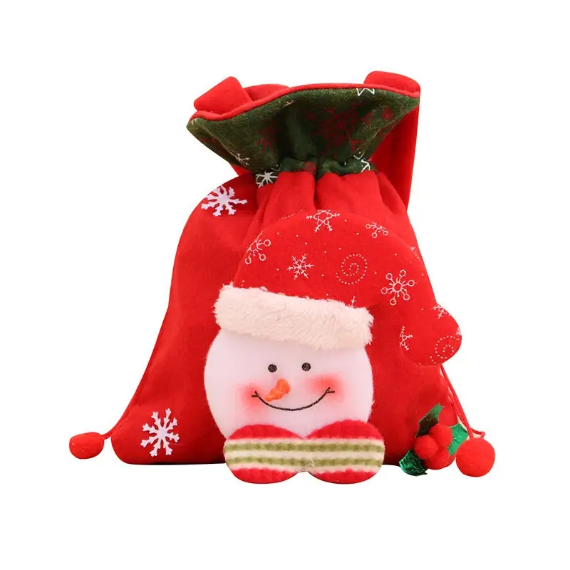 أربعة أنماط من الحقائب ذات الرباط المصنوعة من القماش المخملي لهدايا أعياد الميلاد حقائب بطبعة حلوى الكريسماس حقائب هدايا بحمالات للاحتفاظ بعيد الميلاد