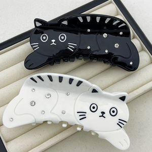 Creative Design Cat Diamond Shaped Acetic Acid Niche <b>Hair</b> Claw Clips Personalized <b>Black</b> White Daily Fashion Geometric for Girls - Product Image 4
