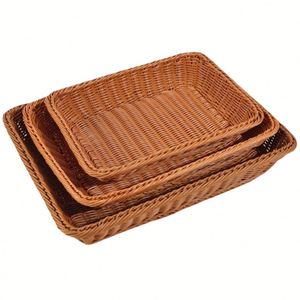 Cesta de mimbre tejida al por mayor para frutas, pan y cocina, cesta cuadrada de plástico tipo ratán para exhibición - Product Image 4