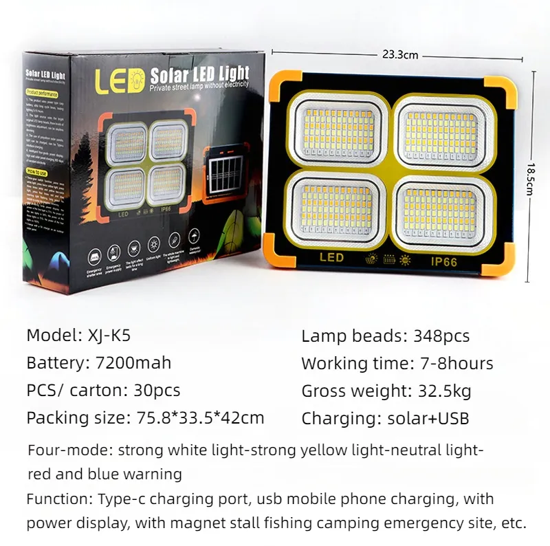 LED Solar Work Light battery Rechargeable IP66 Waterproof Portable Solar Power Outdoor Working Lamp for Emergency Repair Camping