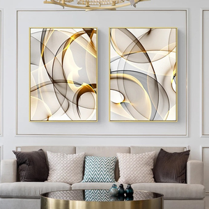 Póster y Lienzo de Arte Abstracto Línea Dorada, Minimalismo Nórdico, <span class=keywords><strong>Cuadro</strong></span> Moderno para Decoración de Pared de Sala de Estar y Hogar - Product Image 2