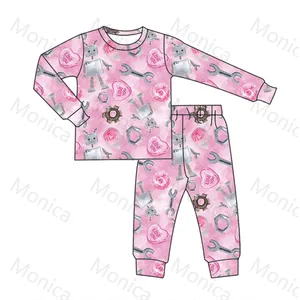 Glinsterende Harten Gedrukt Meisjes Pyjama Set 100% Katoen Gebreide Lange Mouw Pyjama Pak Nachtkleding Voor Kinderen Baby Peuter Nachtkleding