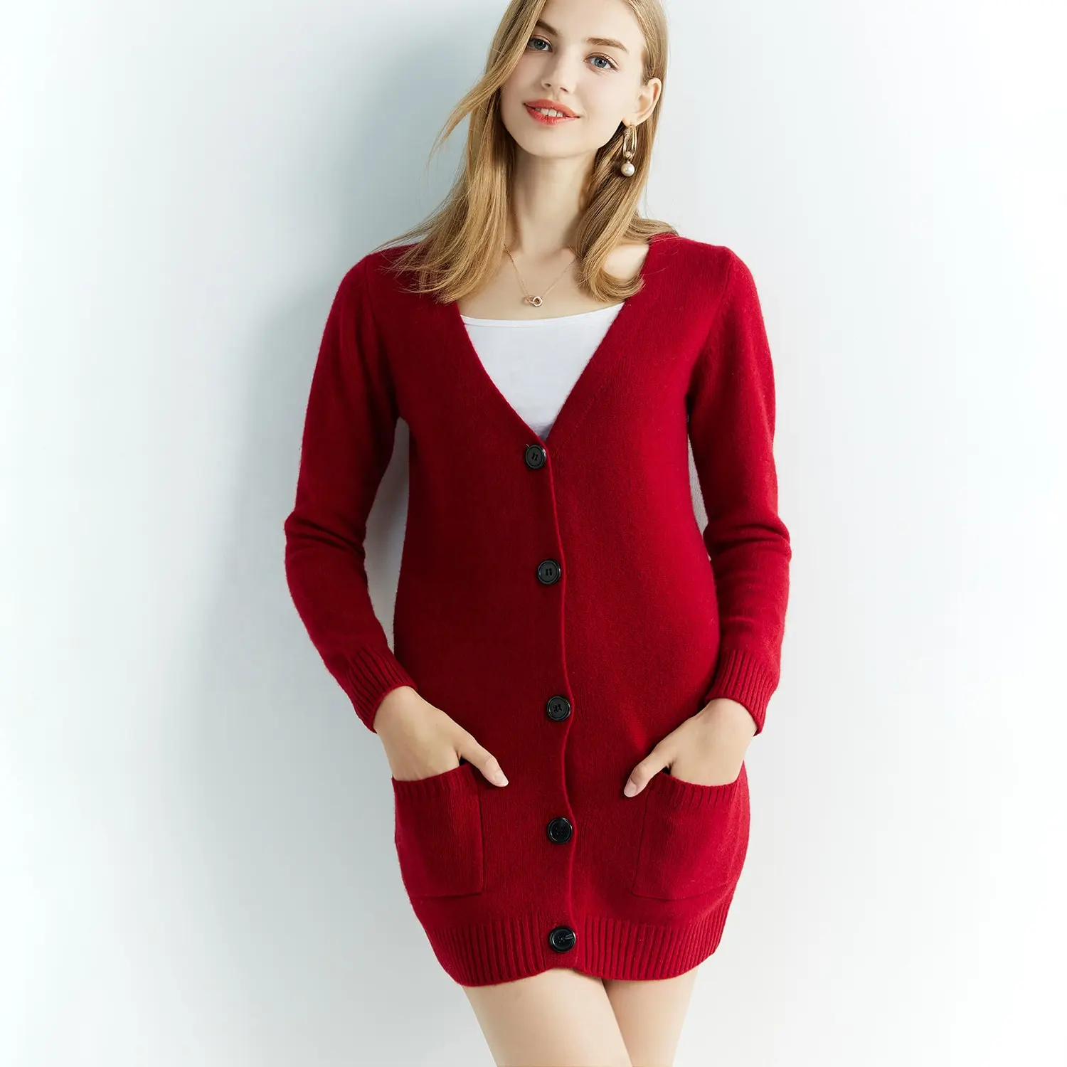 100% australie extrafine laine mérinos pull col en v femme chaud léger ajustement tricoté laine Cardigan