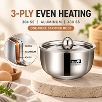 WOXIANG Bol à vapeur compact en acier inoxydable 3 plis de 11 cm avec couvercle pour œufs, crème anglaise, pouding, aliments pour bébés et cuisson au four