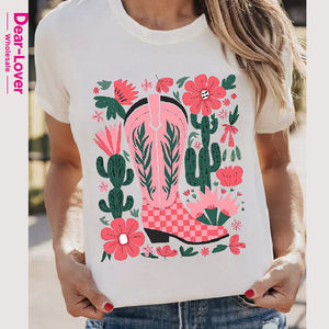 Dear-Lover Vente en gros Boutique T-<span class=keywords><strong>shirt</strong></span> graphique imprimé à manches courtes, style décontracté <span class=keywords><strong>chic</strong></span>, motif bottes de cow-girl, chemise western pour femme - Product Image 4