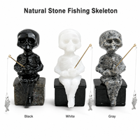 Naturstein Fisch-Skelett-Figur Halloween-Schädel-Schnitzerei Heimdekoration Geschenk Schwarz Weiß Grau