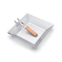 Panier de cuisson de luxe en acier inoxydable avec poignée en bois, accessoire de barbecue durable pour grils au charbon et au gaz