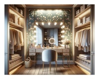Armoire coulissante en bois personnalisée de luxe chambre à coucher en forme de U porte vitrée de placard personnalisée avec commode pour chambre principale