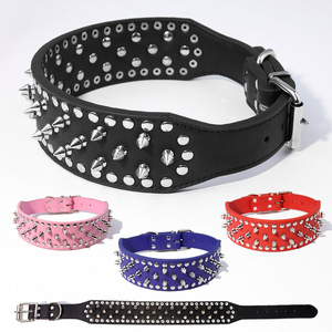 PU Leather Rivet Dog Collar Adjustable Leather Studded Spike Pet Collars New Fashion Designer Heavy Duty Anti-Bite Puppy Collar - Product Image 1