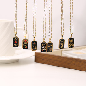 European Retro Tarot Card Necklace, 3D Embossed Enamel Pendant, Niche Design Stainless Steel Fashion <strong>Neck</strong> Jewelry for Women - Product Image 4