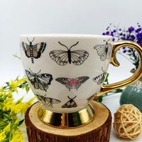 Offre Spéciale Papillon Soie Écran Motif Décalque Plaquent D'or Poignée Pieds En Céramique Tasse