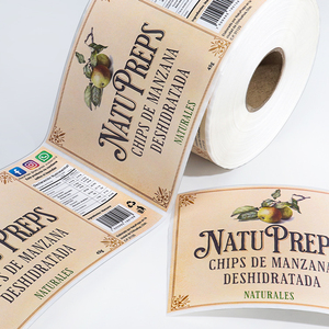 גליל מדבקות מותאמות אישית לאריזות מזון, מדבקות ויניל עמידות במים להדפסה, למותג חטיפים, פירות, צנצנות ובקבוקים, עם עיצוב לוגו. - Product Image 1