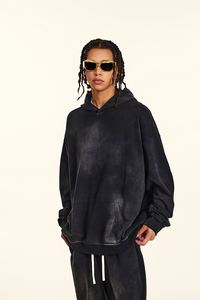 Yingling logotipo personalizado estampado Oversize 370g sudaderas con capucha lavado ácido hombres Stone Wash Sudadera con capucha sudadera serigrafiada sudadera - Product Image 6