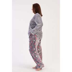 Ensemble de pyjama pour femmes XXL à col rond et manches longues avec poche ovale, vêtements de nuit doux - Product Image 2