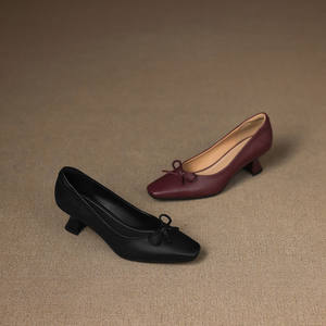 Cialisa personnalisé en cuir véritable de haute qualité femmes pompes 2025 automne mode papillon-<span class=keywords><strong>noeud</strong></span> bout carré robe chaussures à talons hauts nouveau - Product Image 5