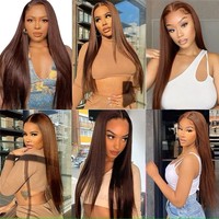 Perruques Lace Front Brésiliennes en Cheveux Humains Vierges Raides Marron Chocolat 13x6 Transparentes Pré-Pluckées 13x4 Grade 12A 200%