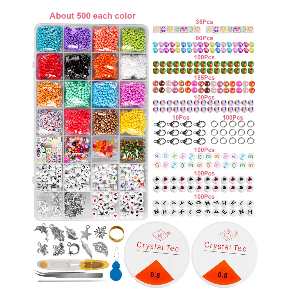 Conjunto de contas de contas de letras acrílica, amazon 28 espaços, 1200 peças, contas de semente de vidro para fabricação de jóias diy