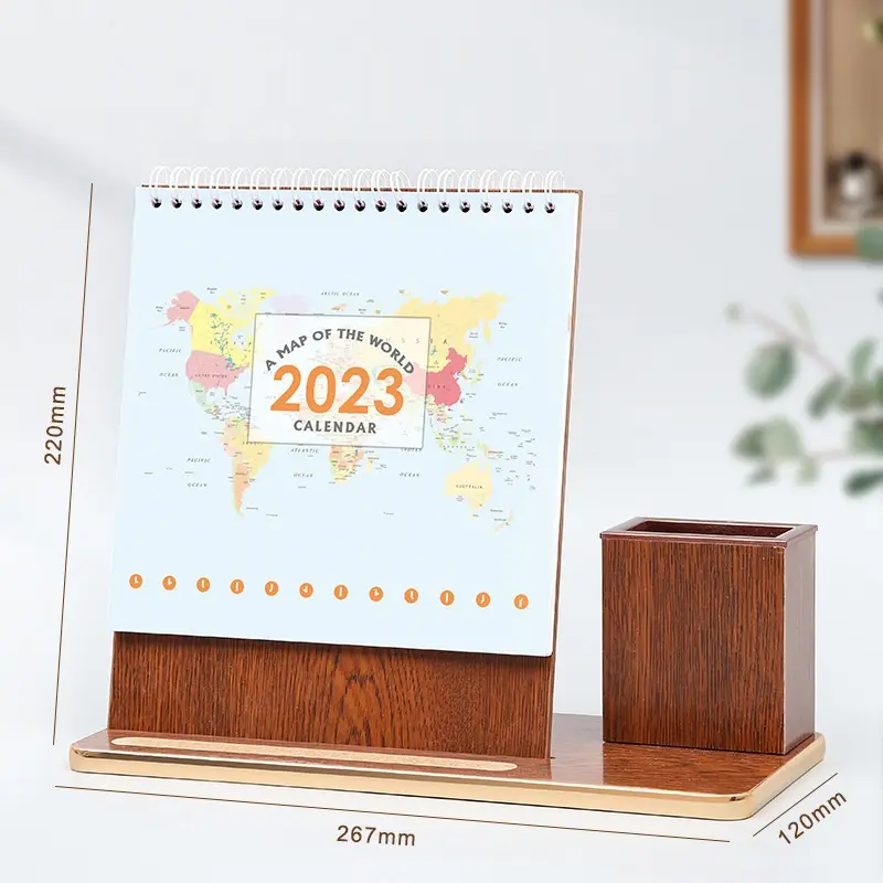 Calendrier de bureau en bois Vintage à rabat perpétuel en métal, bon marché, à prix compétitif, 2023