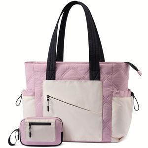 16 Inch <b>Large</b> Laptop Tote Bag Puffer Shopping Bags Quilted Women's Shoulder <b>Purse</b> Bag with Zipper Teacher Office Handbag - Product Image 3